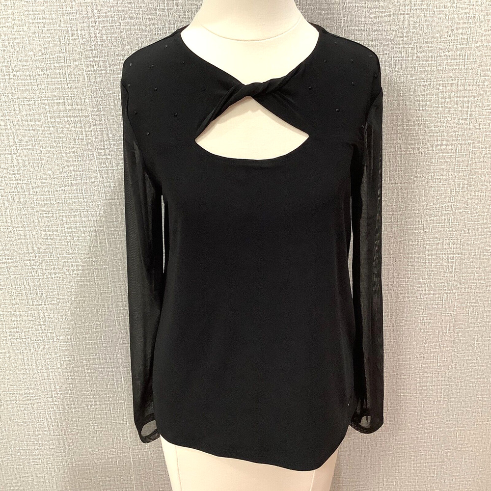 NINE WEST Women's Keyhole Crystal Elegant Top Long Sleeves sz M NWT